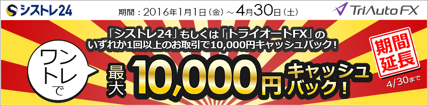 シストレ24 最大10,000円キャッシュバックキャンペーン