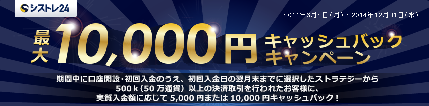 シストレ24 最大10,000円キャッシュバックキャンペーン