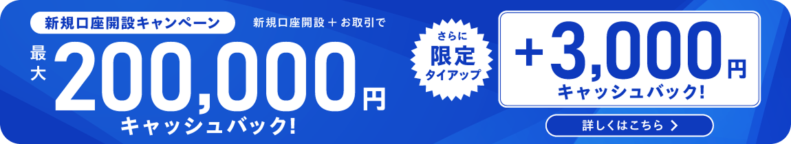 新規口座開設＆条件達成でキャッシュバック！最大200,000万円