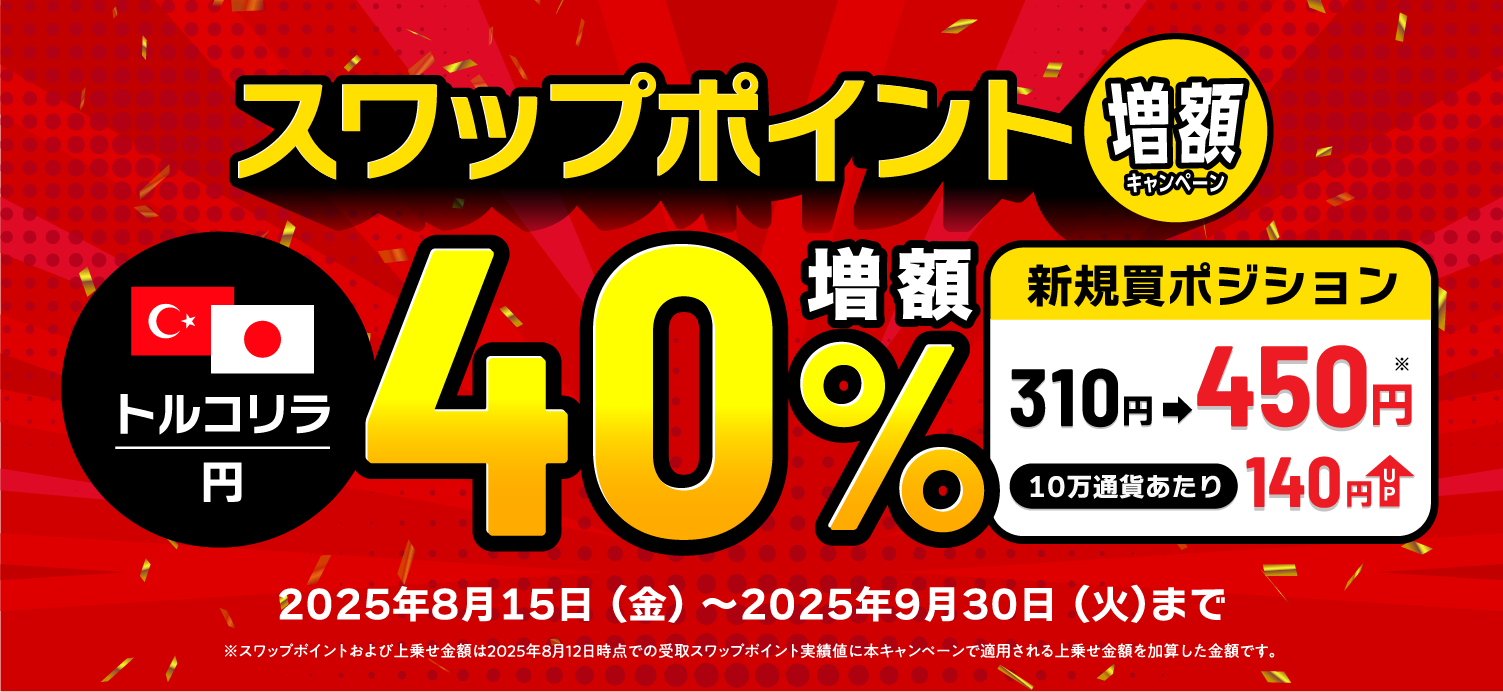 トルコリラ円スワップポイント40%増額キャンペーントライオートFX