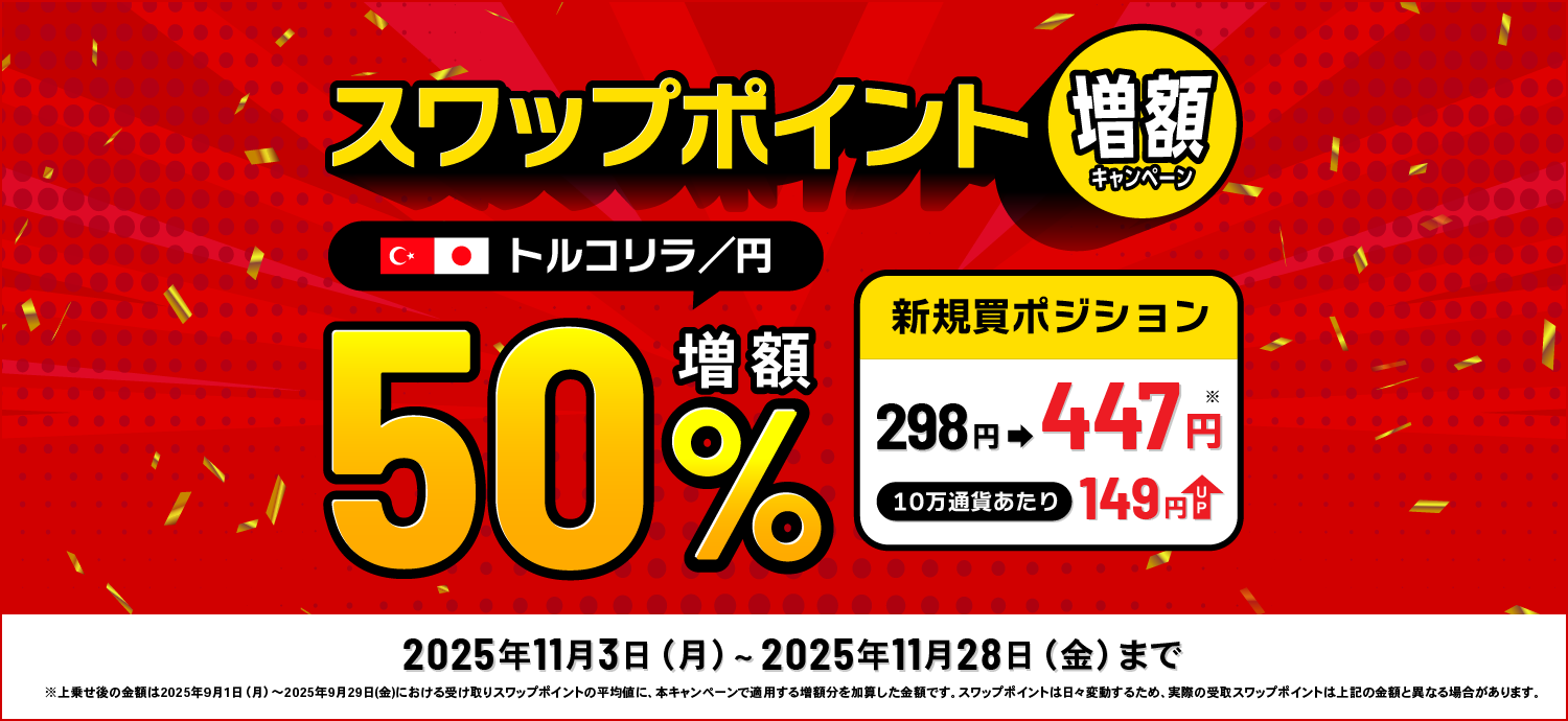 トルコリラ円スワップポイント50%増額キャンペーントライオートFX