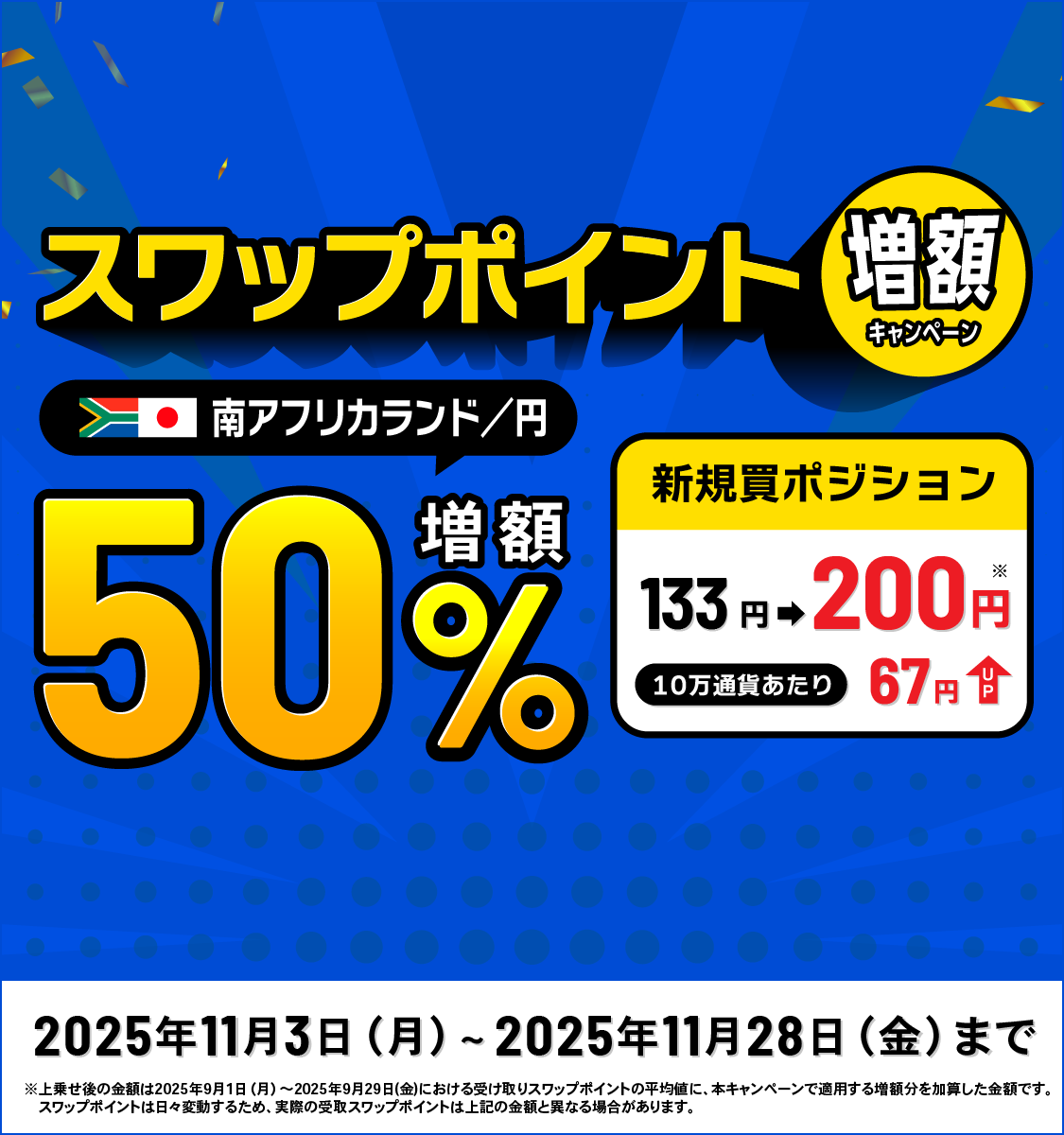 南アフリカランド円スワップポイント50%増額キャンペーントライオートFX