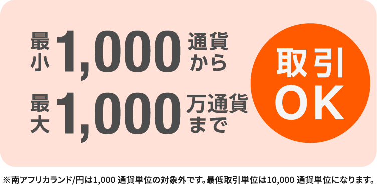 最小1,000通貨から最大1,000万通貨まで取引OK