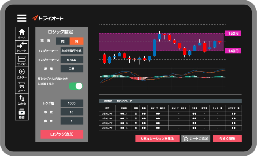 ビルダーのロジック設定画面