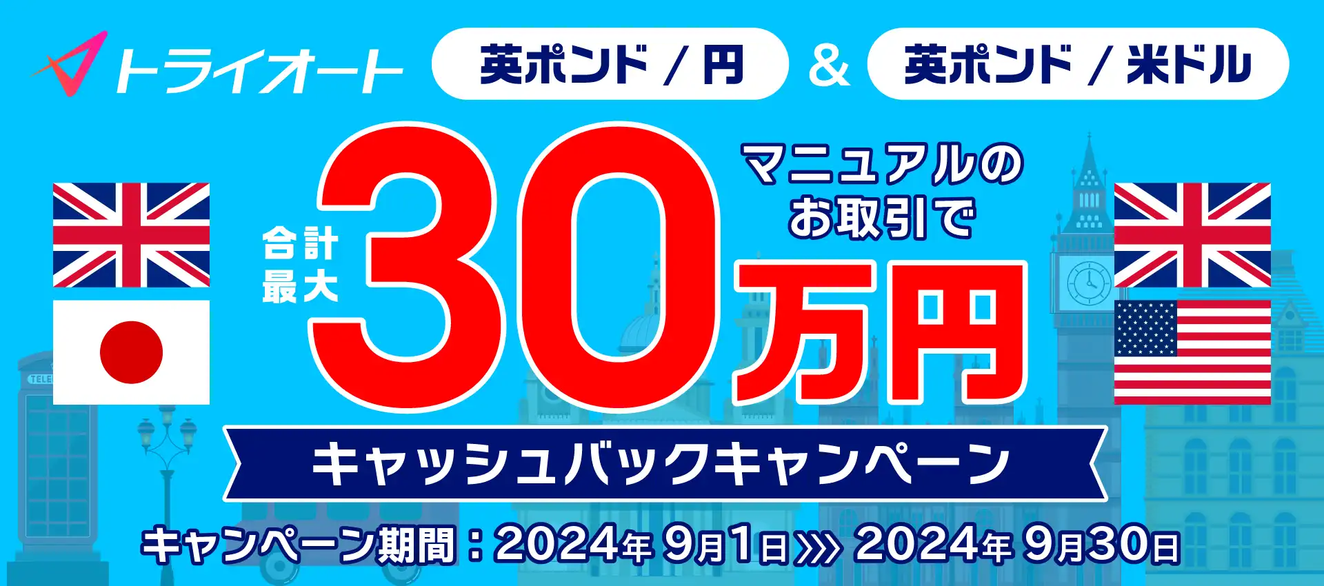 トライオートFX ポンド円・ポンド米ドル取引キャッシュバックキャンペーン
