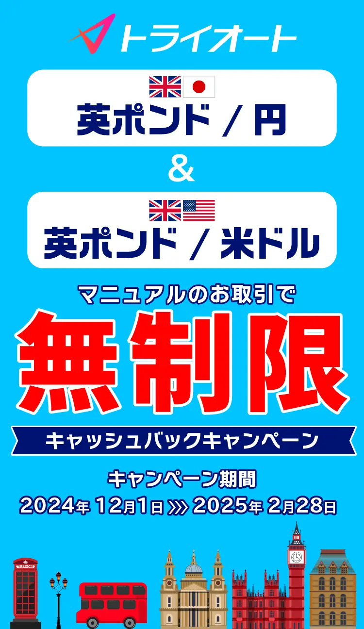 トライオートFX ポンド円・ポンド米ドル取引キャッシュバックキャンペーン