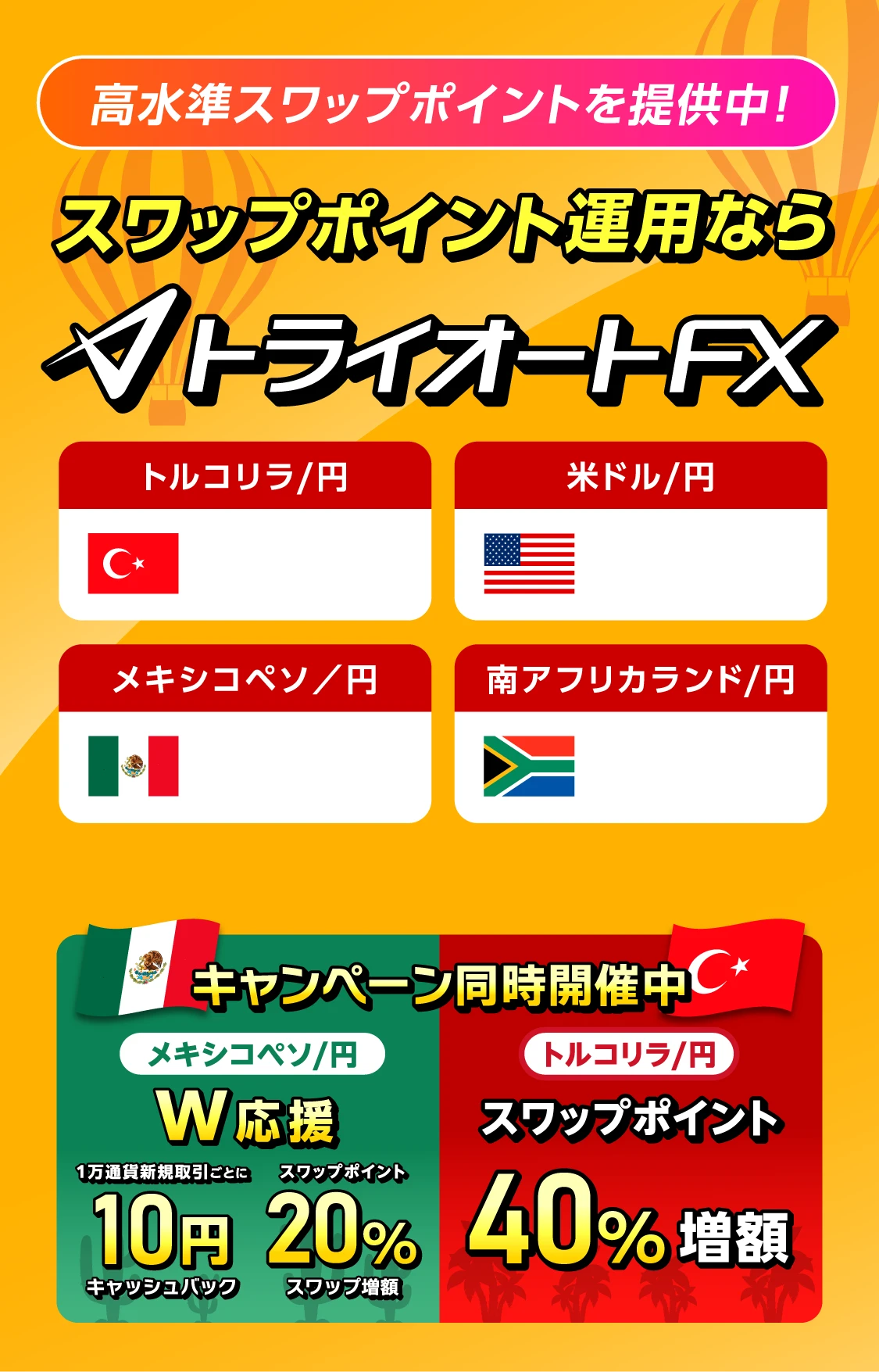 高金利通過のスワップ運用ならトライオートFX