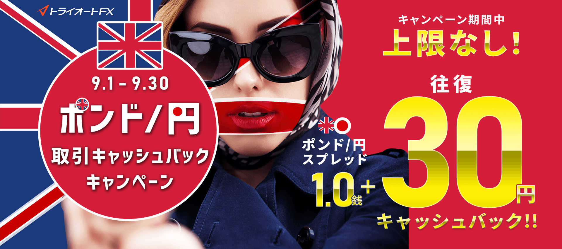 トライオートFX ポンド/円取引キャッシュバックキャンペーン