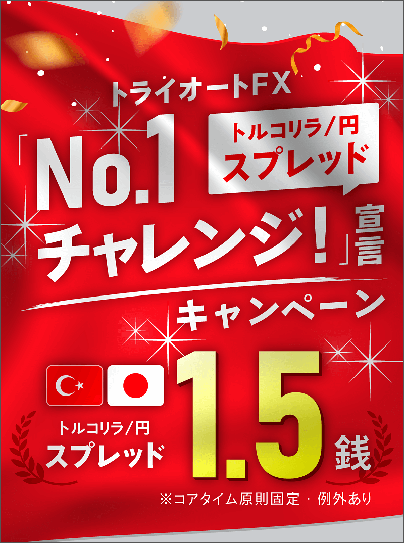 トライオートFX トルコリラ円スプレッド「No.1チャレンジ！」宣言キャンペーン